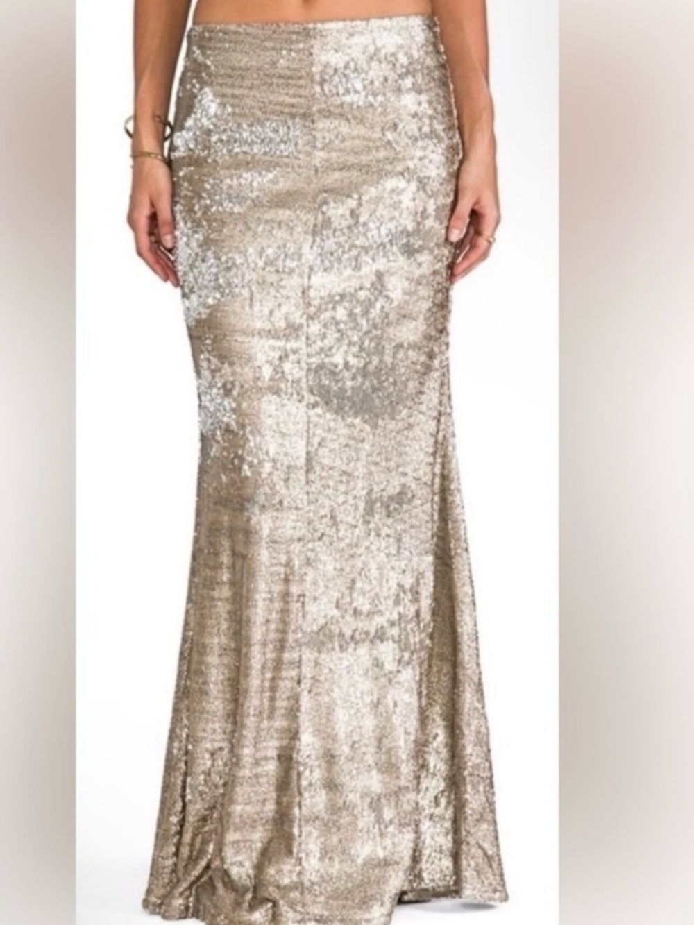 Anthropologie line & dot Sequined Metallic Gold Mermaid Maxi Skirt small